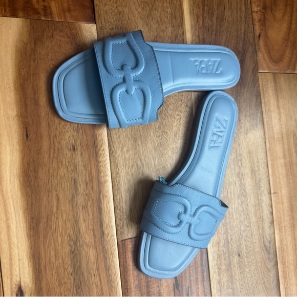 Zara Light Blue Slide Sandals - Picture 3 of 3